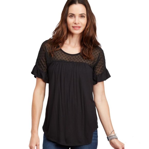 Maurices NWT Women's Ruffled Dot Print Chiffon Yoke Short Sleeve Tee Size XL - Picture 7 of 7